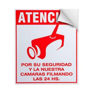 Cartel lo estamos filmando las 24 hs. autoadhesivo 22 x 26
