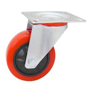 Rueda PVC rojo 100 mm base giratoria (c/ ruleman)