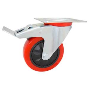 Rueda PVC rojo 100 mm base girat. con freno (c/ ruleman)
