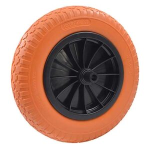 Rueda negra semi neum. 375 mm naranja (3.50-4") eje 16 mm carretilla